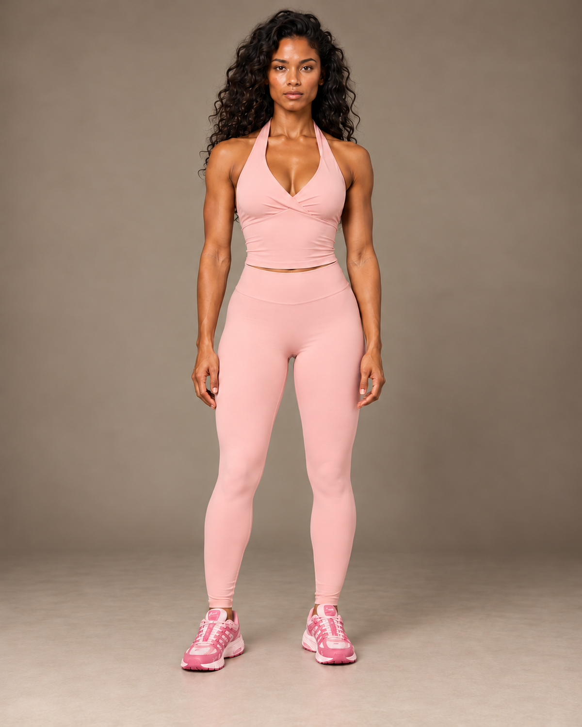 TLOL Pink yoga outfit mockup, front