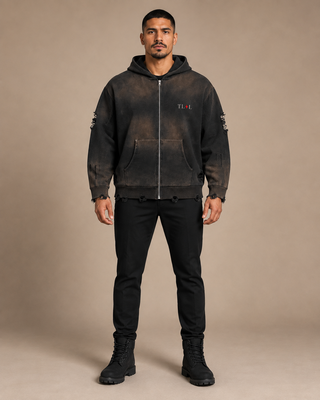 TLOL Distressed Full-Zip Sweater