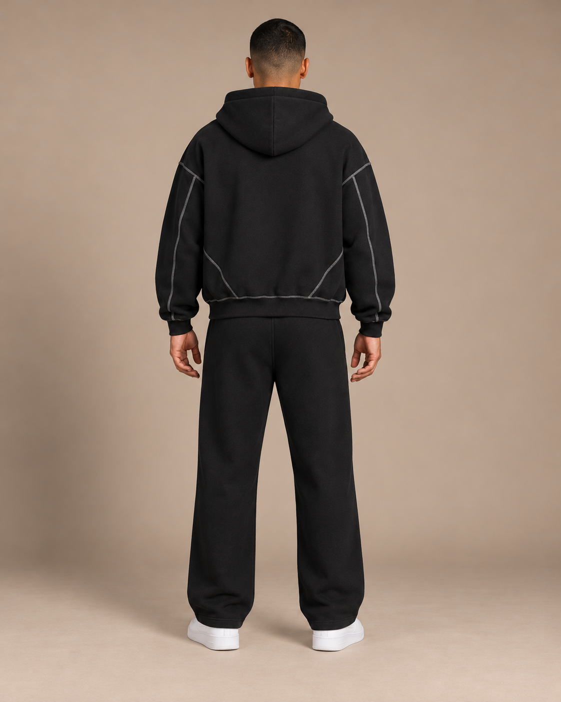 Black TLOL contrast-stitched fleece set studio back #Color_black