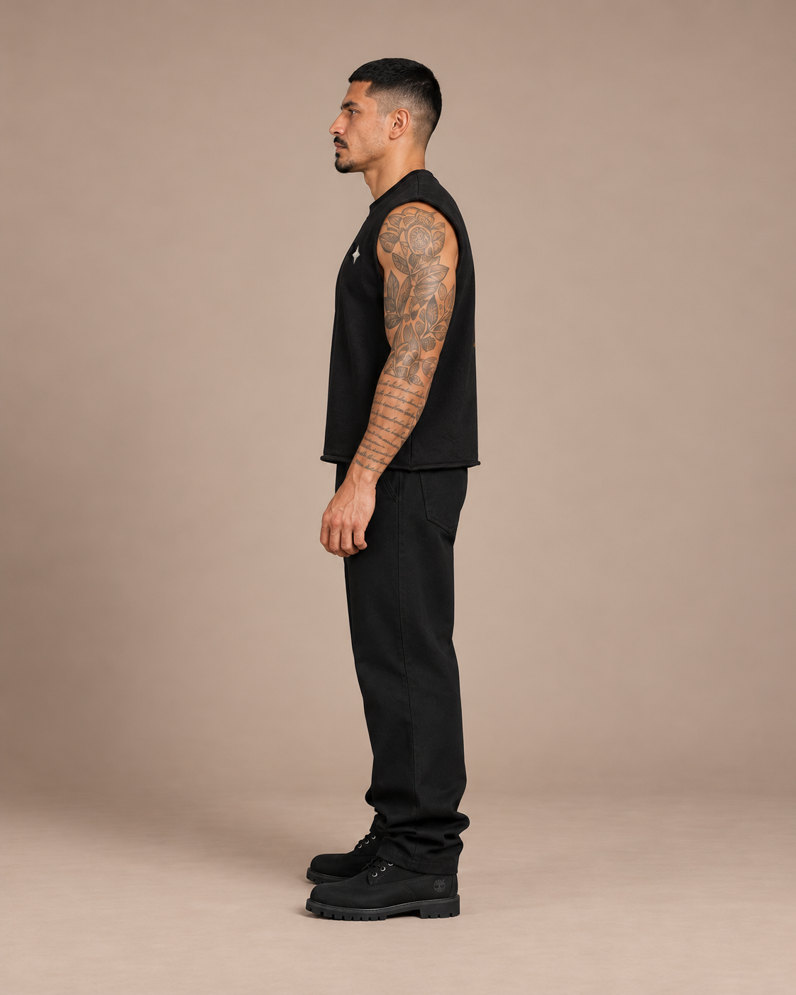 TLOL Gratitude French Terry Boxy Tank — Black — left view