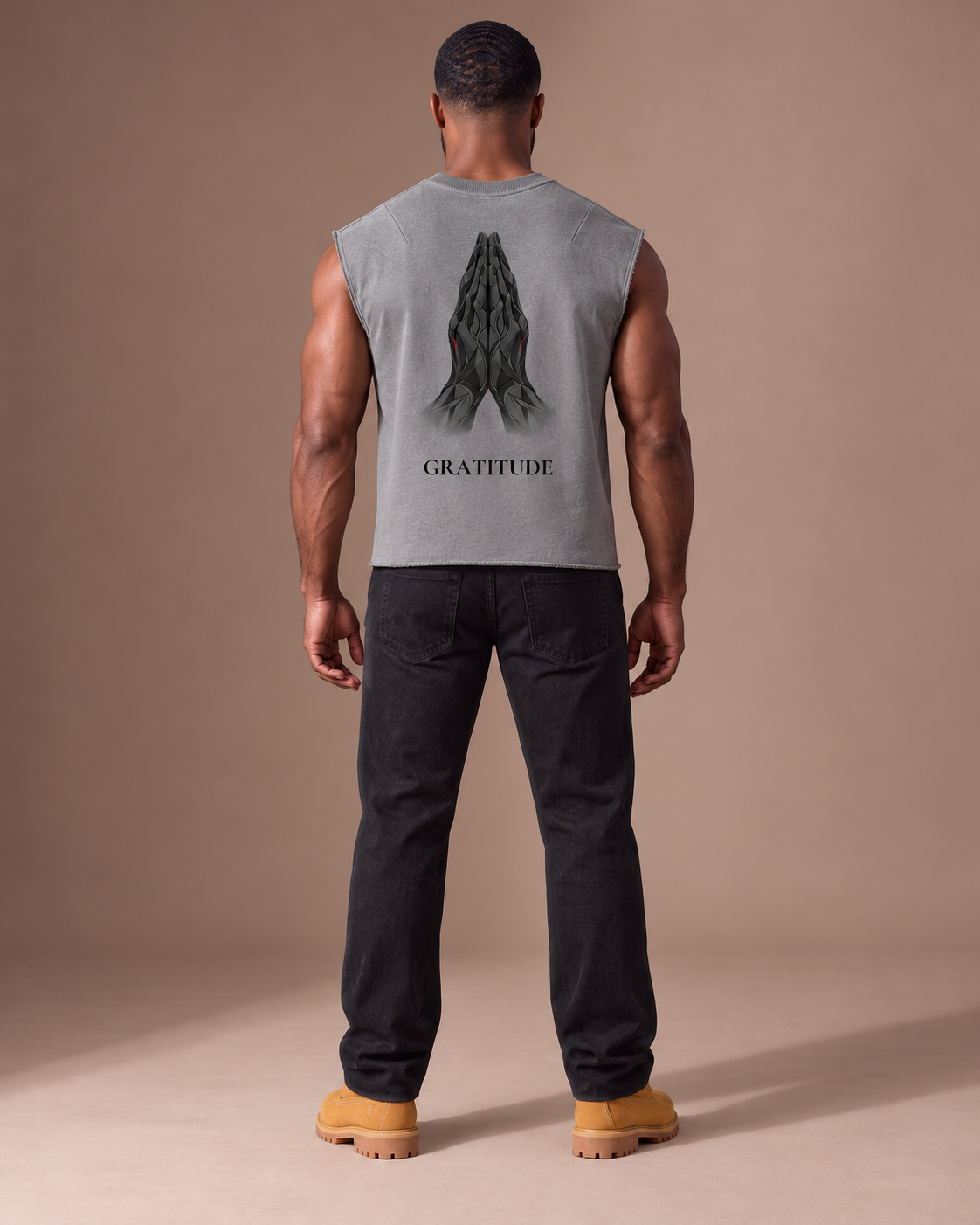 TLOL Gratitude French Terry Boxy Tank — Gray — back view