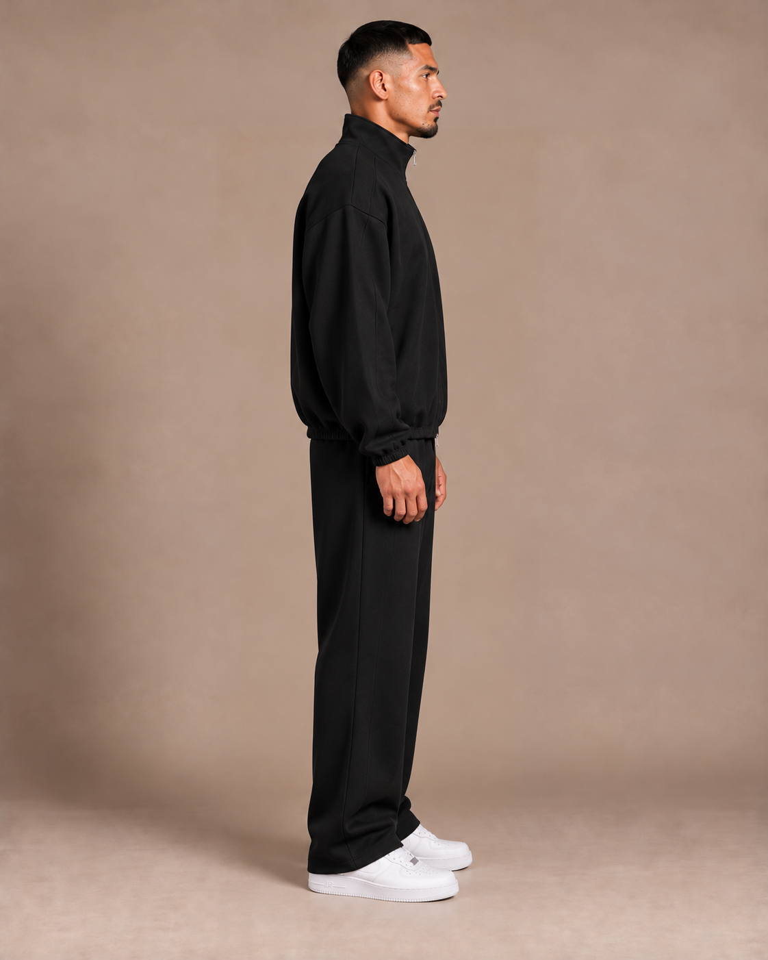 TLOL heavyweight stand-collar jacket in Black, right profile #Color_black