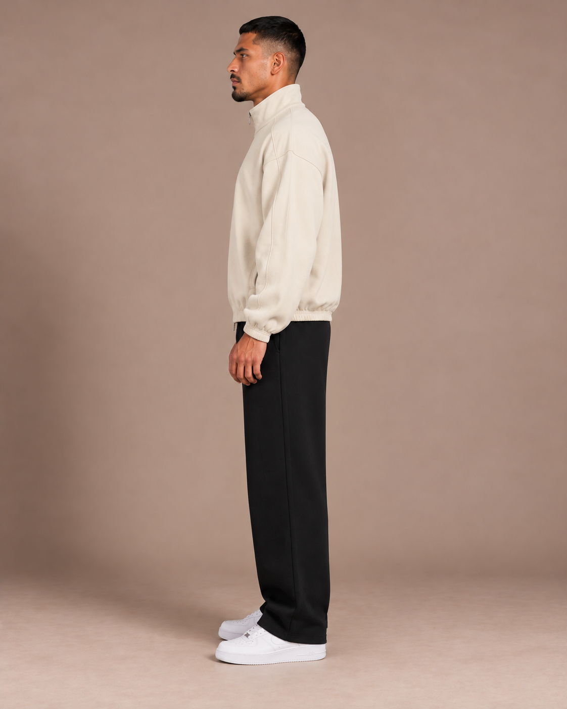 TLOL heavyweight stand-collar jacket in Mild Apricot, left profile #Color_mild apricot