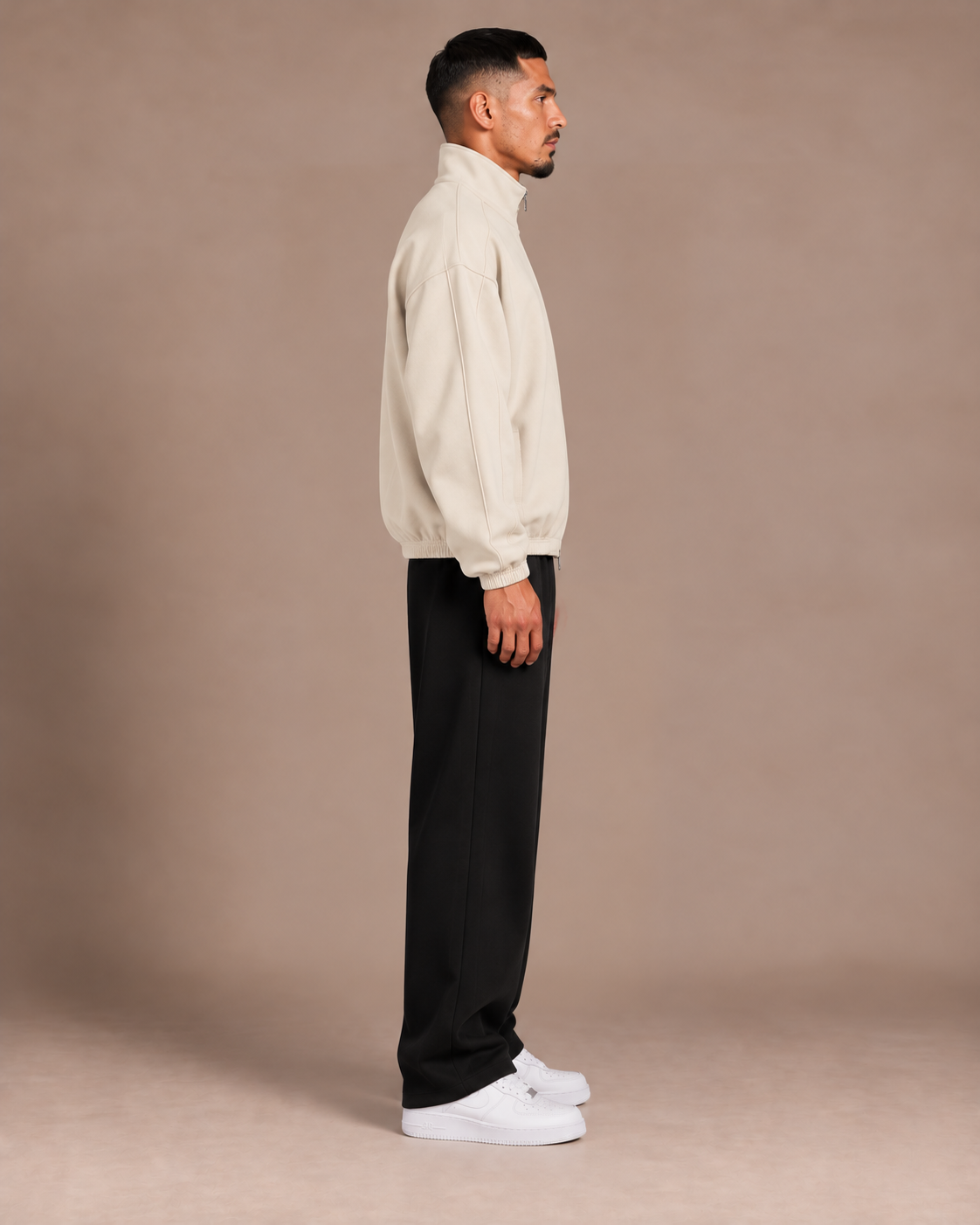 TLOL heavyweight stand-collar jacket in Mild Apricot, right profile #Color_mild apricot