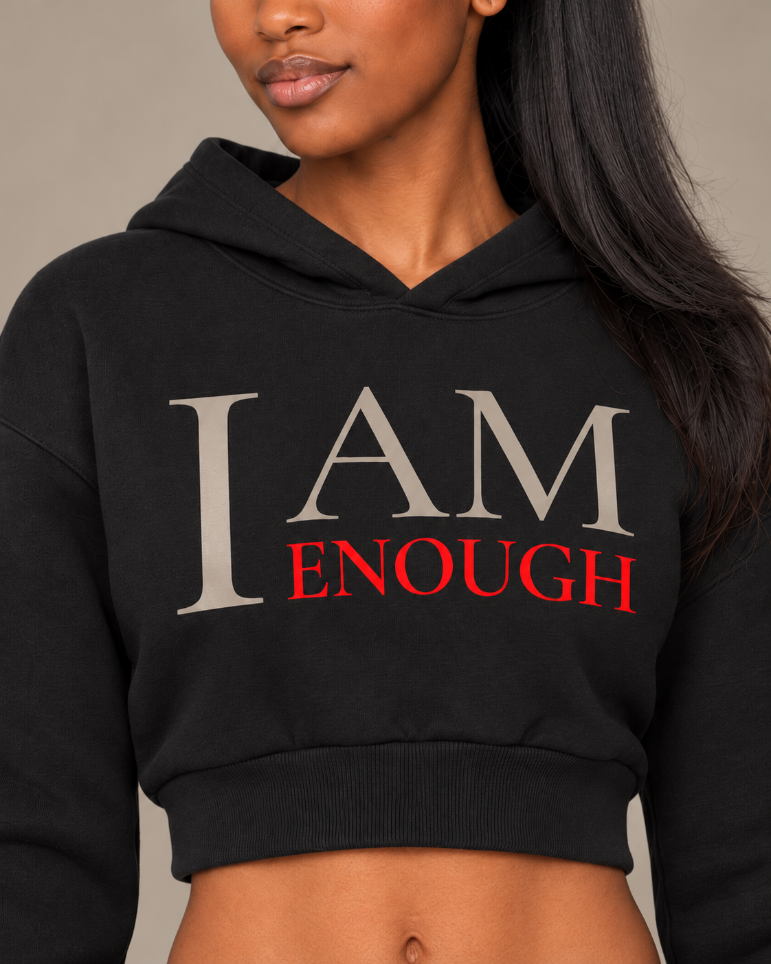 TLOL I AM ENOUGH Weighted Pillar cropped hoodie in Black, detail view