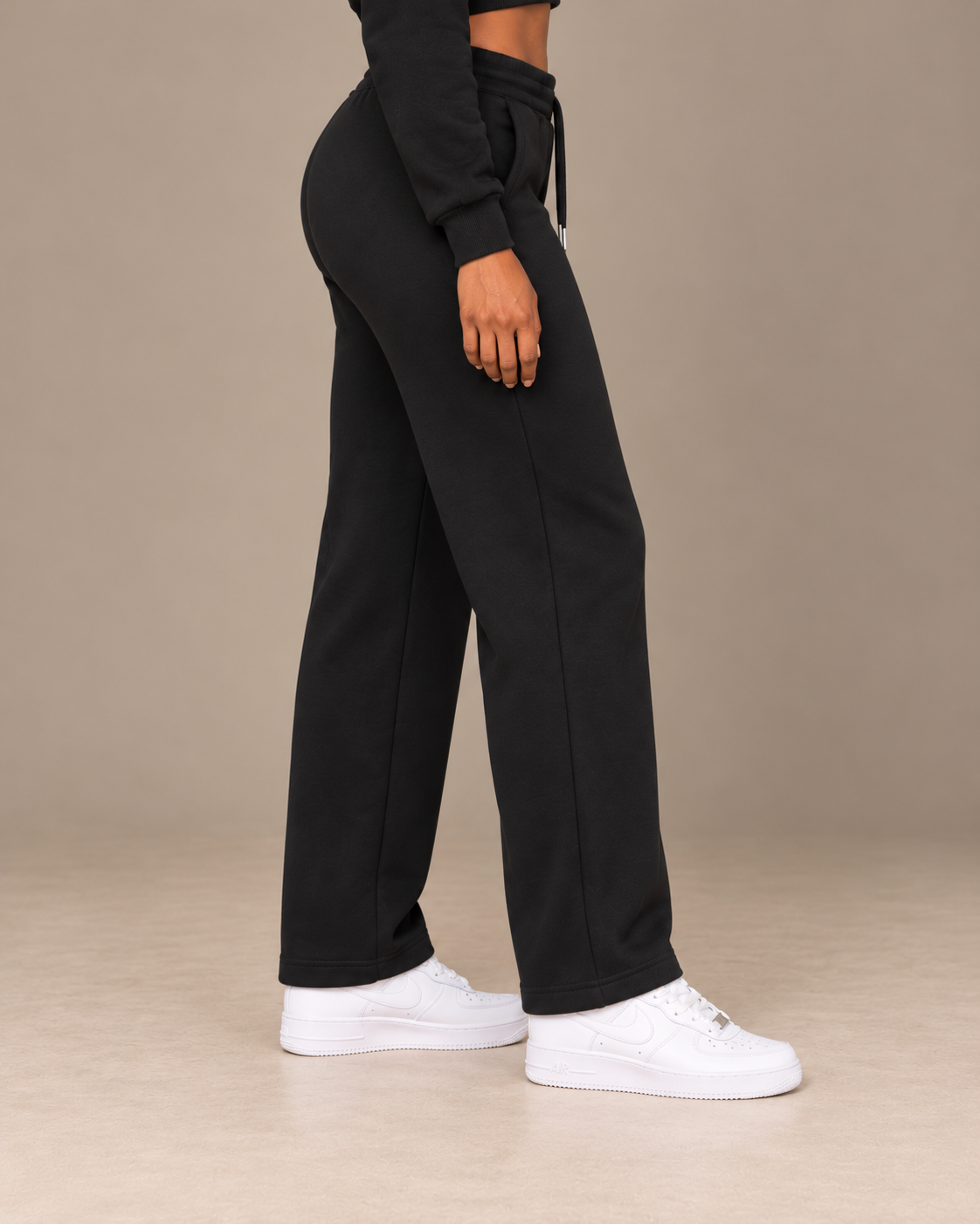 TLOL I AM ENOUGH Weighted Pillar straight-leg sweatpants in Black, wearer-right side view