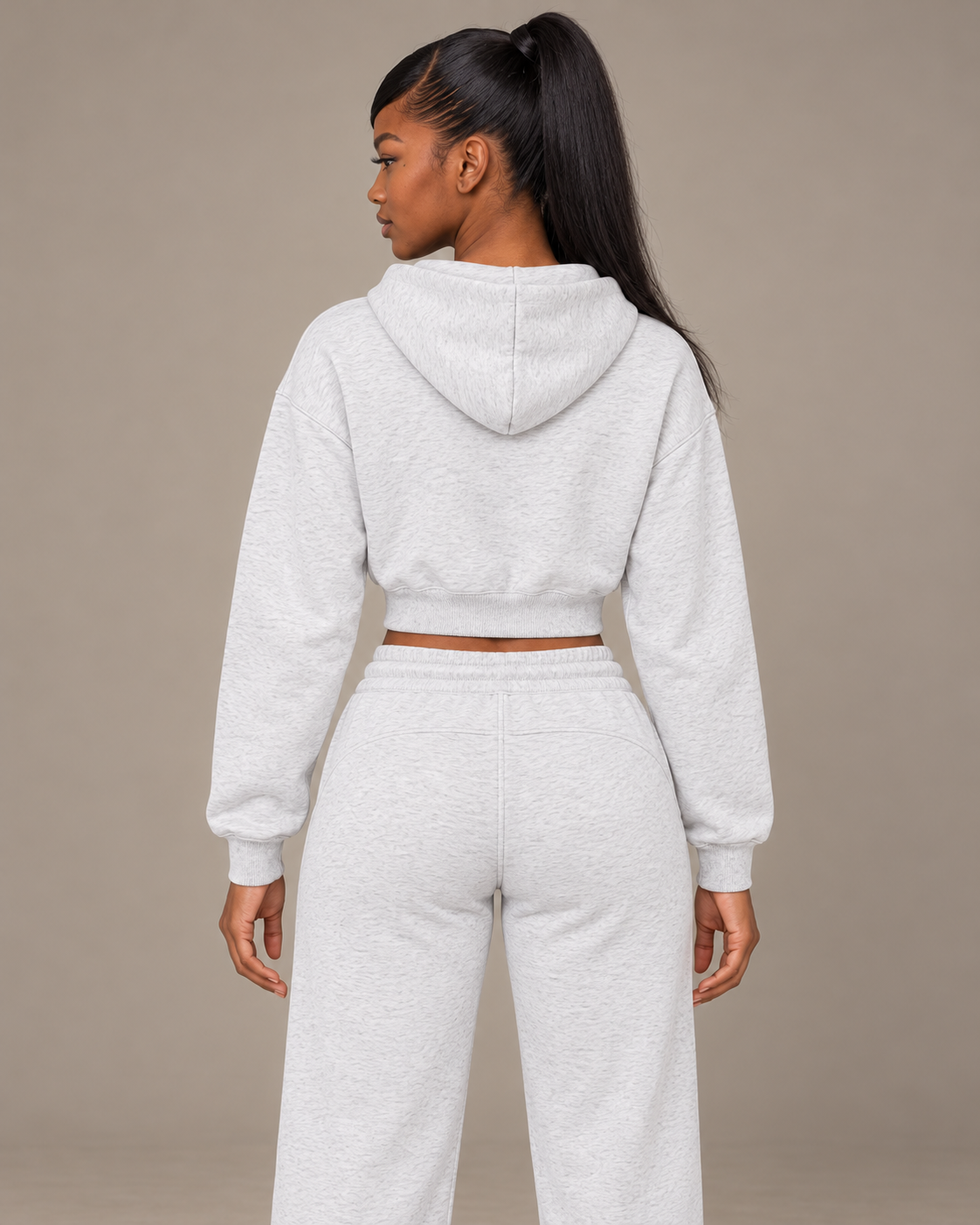 TLOL I AM ENOUGH Weighted Pillar cropped hoodie in Flower Gray, back view